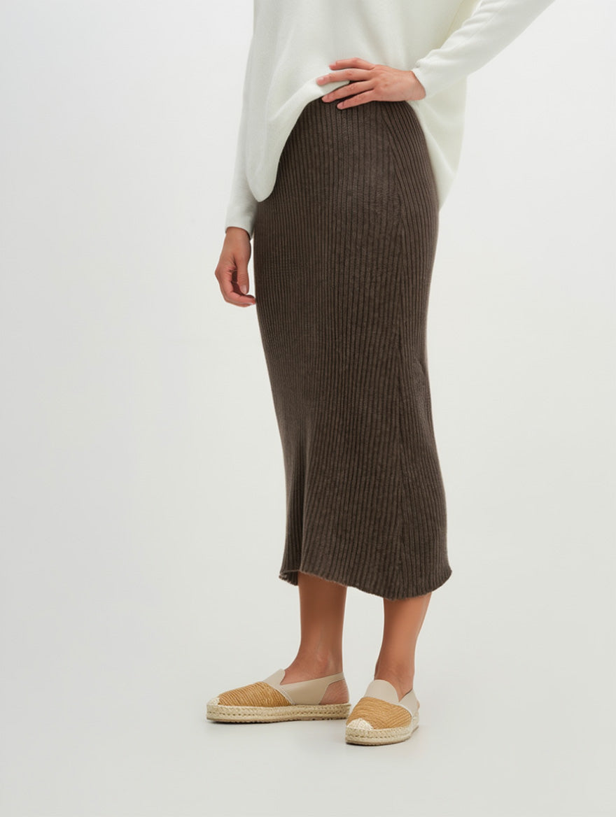 Rib A-line Skirt - Skirts - Cacao – Davida Cashmere