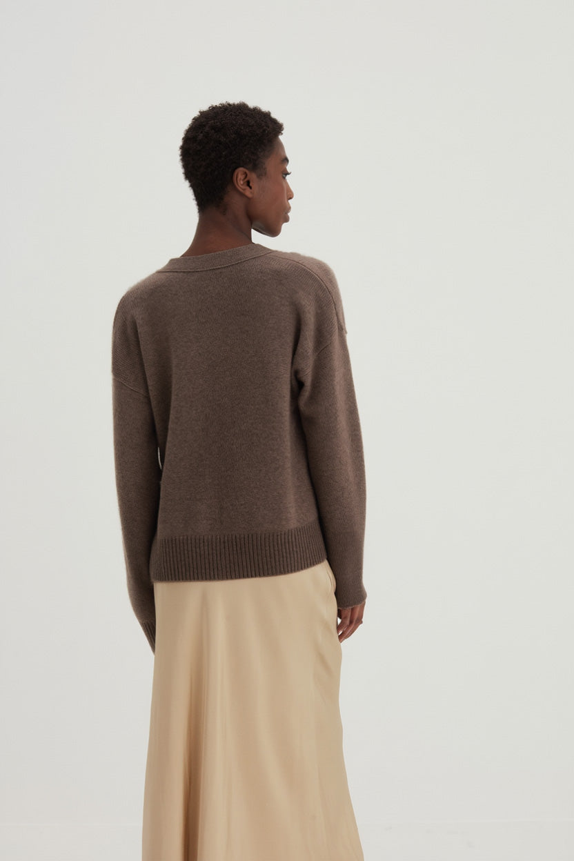V-neck Wide Cardigan - Cardigans - Cacao – Davida Cashmere