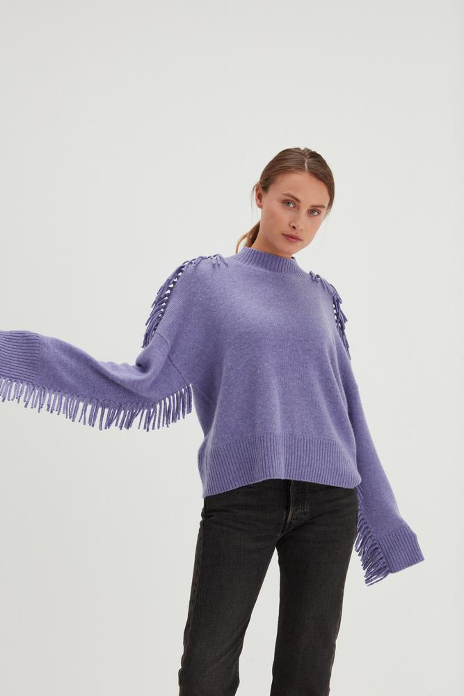 Boxy O-neck Sweater Fringes