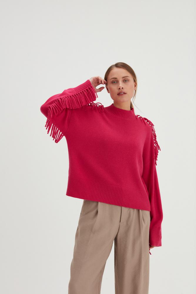 Boxy O-neck Sweater Fringes