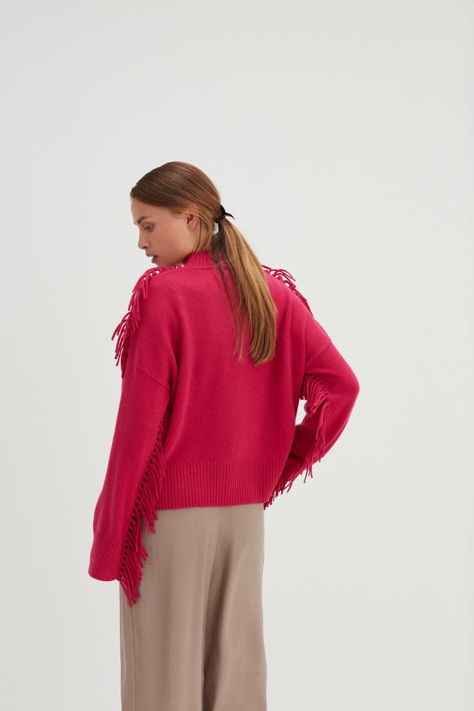 Boxy O-neck Sweater Fringes