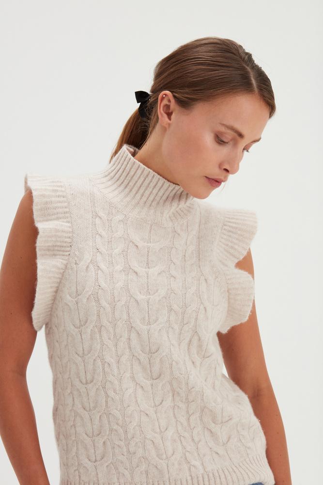 Roll Neck Frill Cable Vest