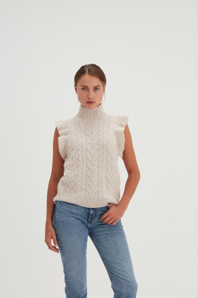 Roll Neck Frill Cable Vest