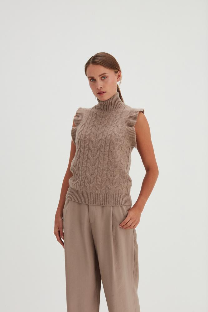 Roll Neck Frill Cable Vest