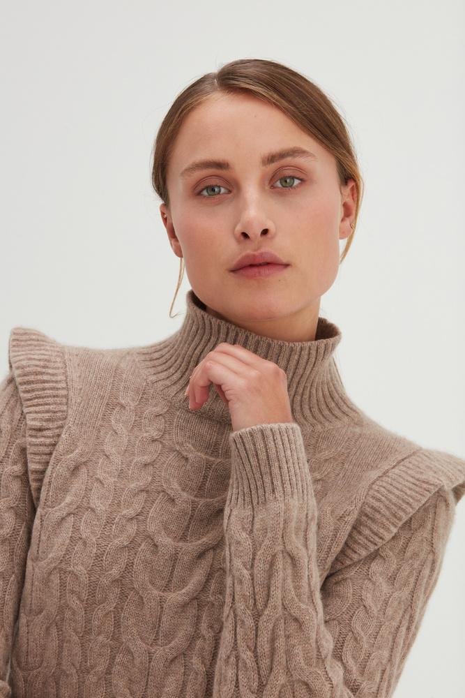 Roll Neck Frill Cable Sweater