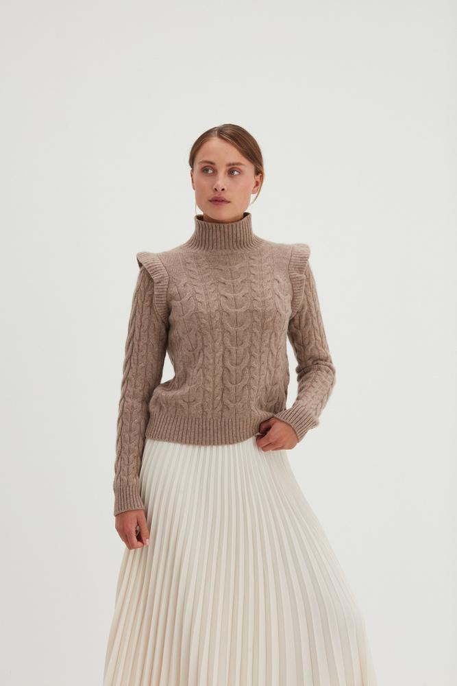 Roll Neck Frill Cable Sweater