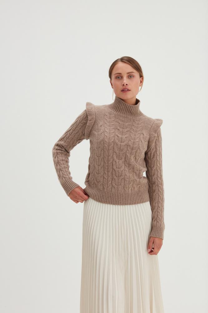 Roll Neck Frill Cable Sweater