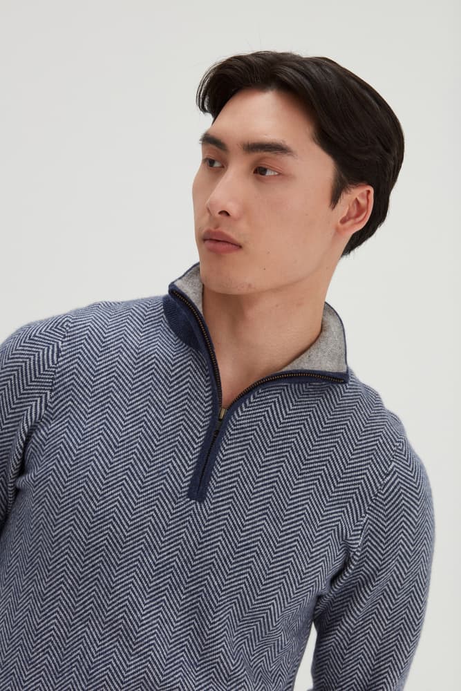 Man Herringbone Half Zip