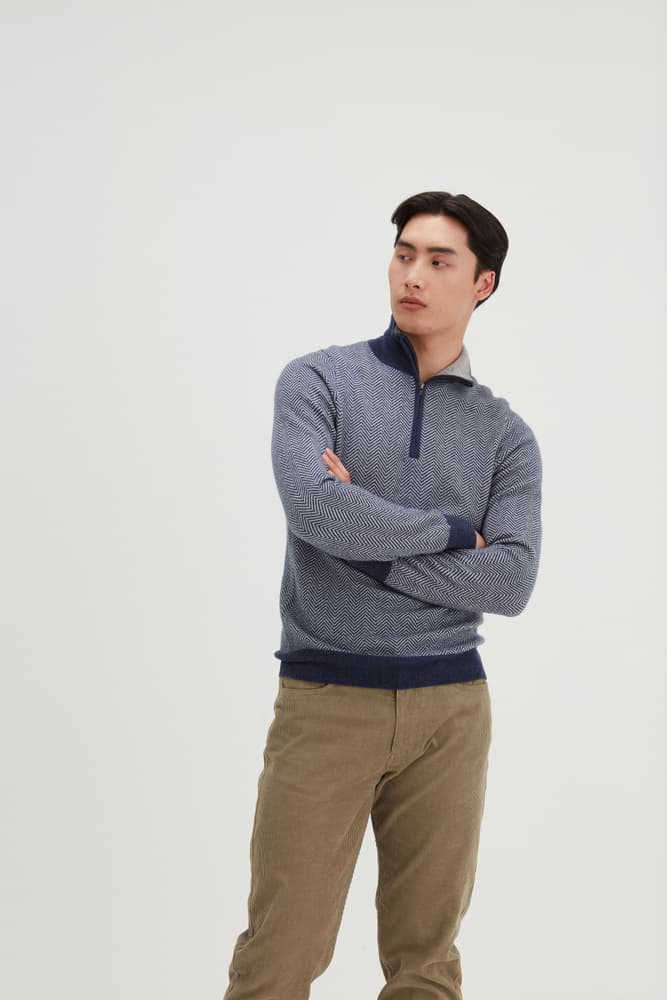 Man Herringbone Half Zip