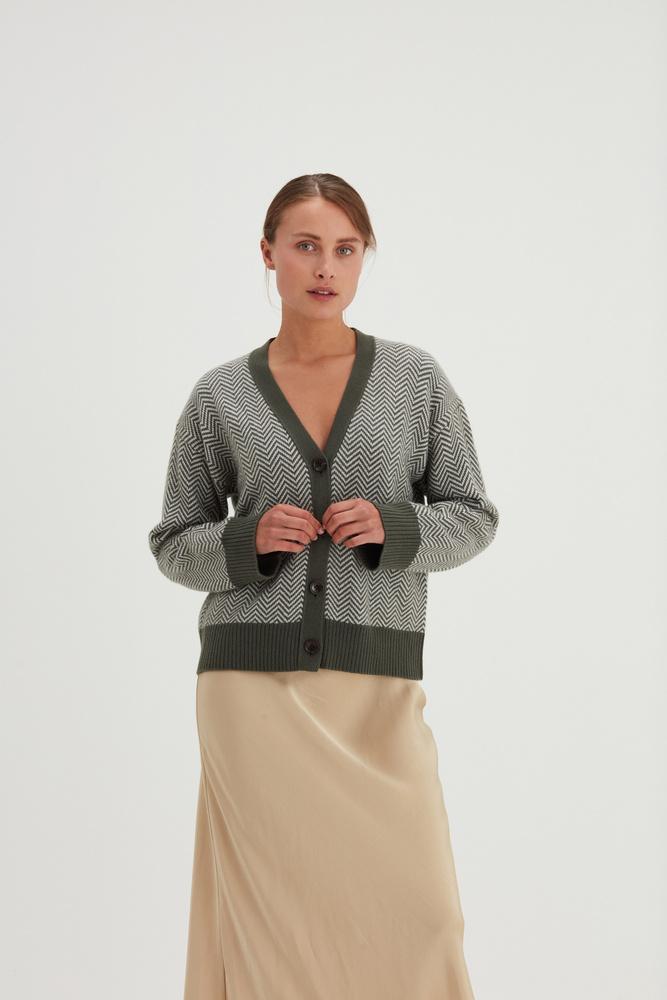 V-neck Wide Herringbone Cardigan