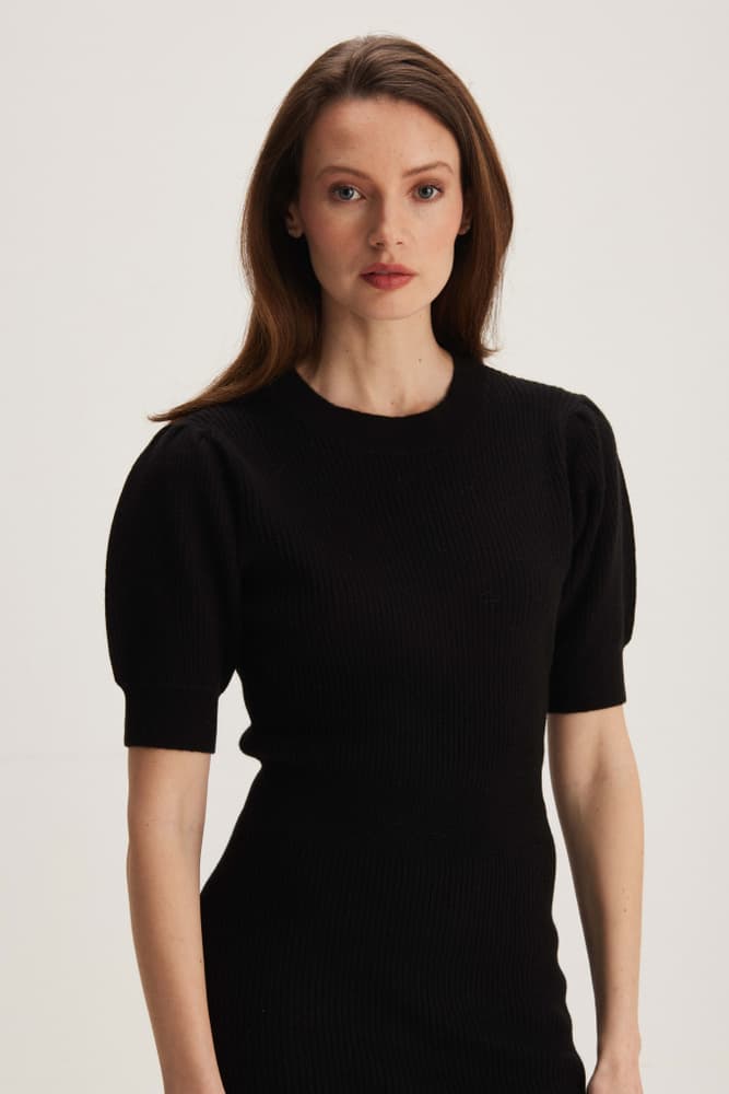 Short Puff Sleeve Rib Dress