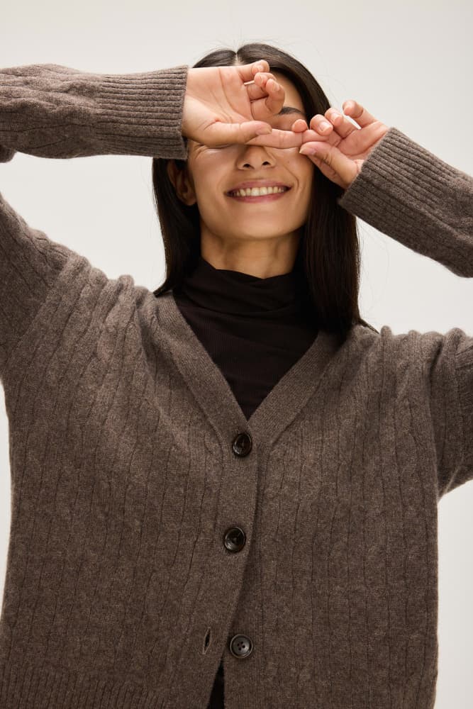 V-Neck Wide Cable Cardigan