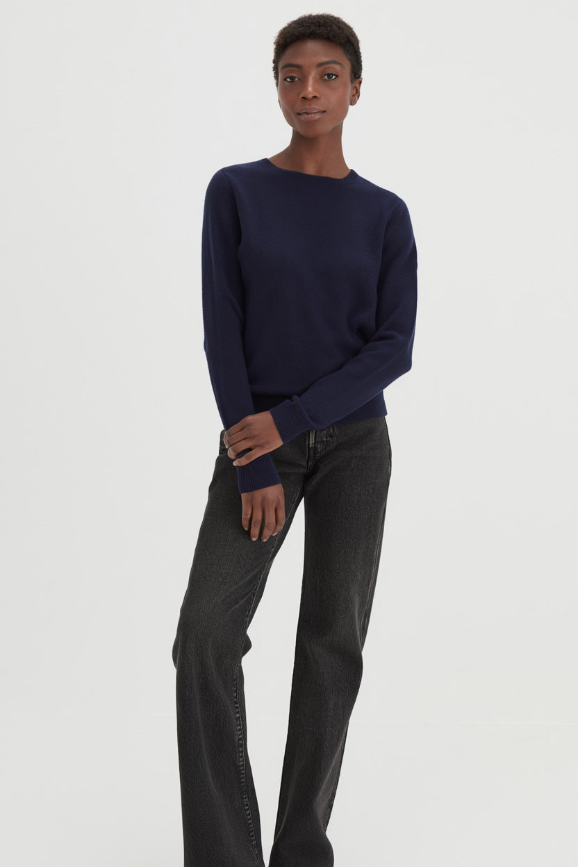 Davida Basic O-neck Sweater Sweaters Navy