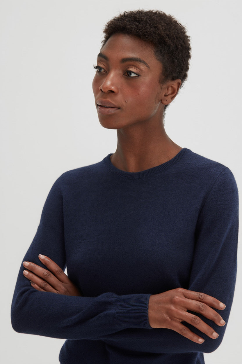 Basic O-neck Sweater - Sweaters - Navy – Davida Cashmere