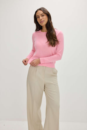 Basic O-neck Sweater - Strong Pink