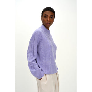 Boxy Cable Sweater - Light Purple