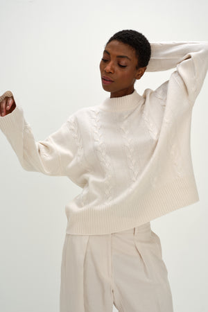 Boxy Cable Sweater - White