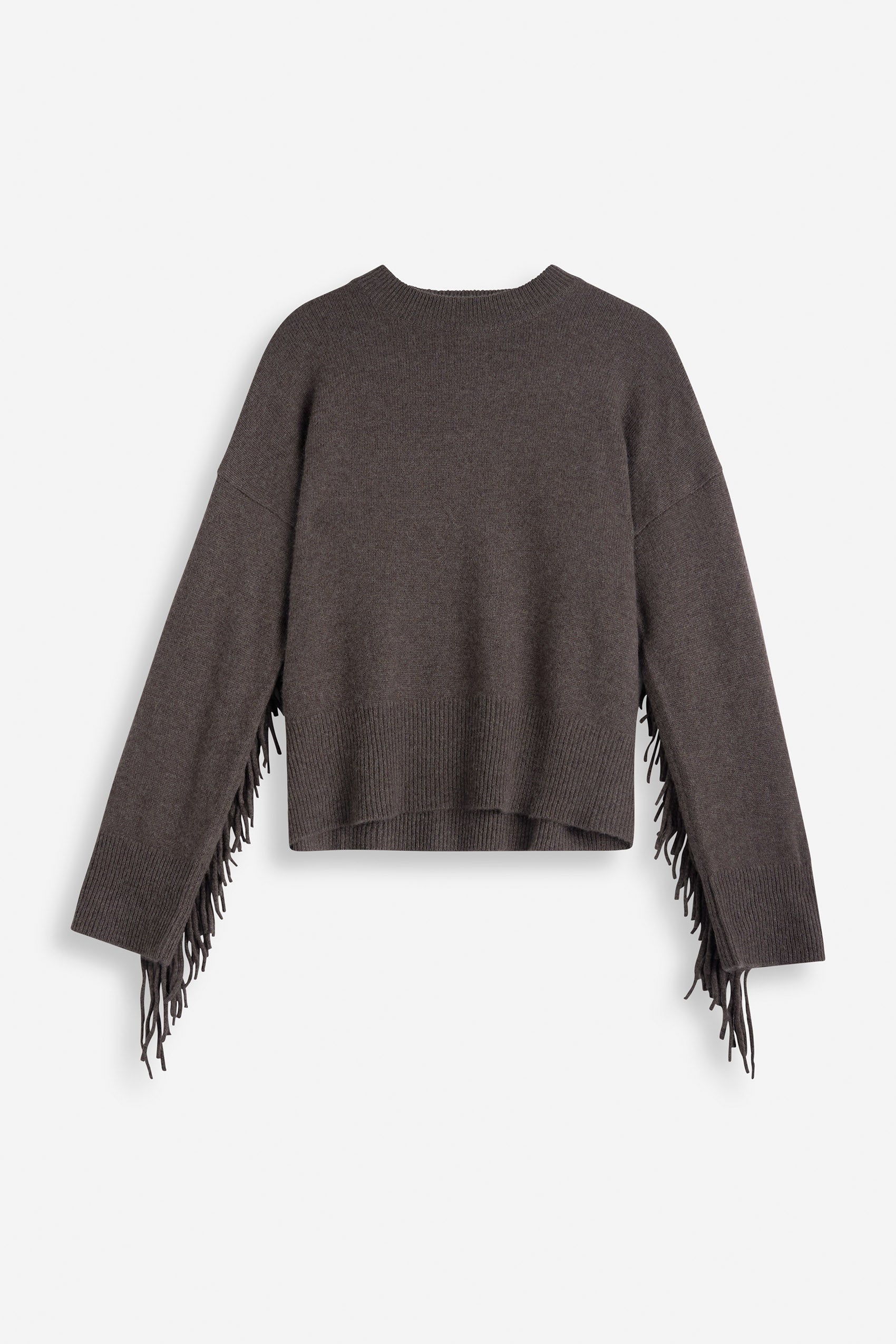 Davida Boxy Fringes Biker Style Sweaters Cacao