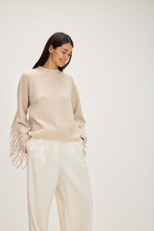 Boxy Fringes Biker Style - Light Beige