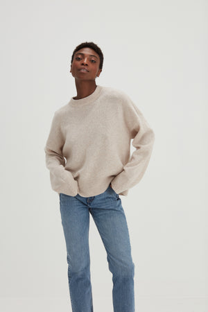 Boxy O-neck Sweater - Light Beige