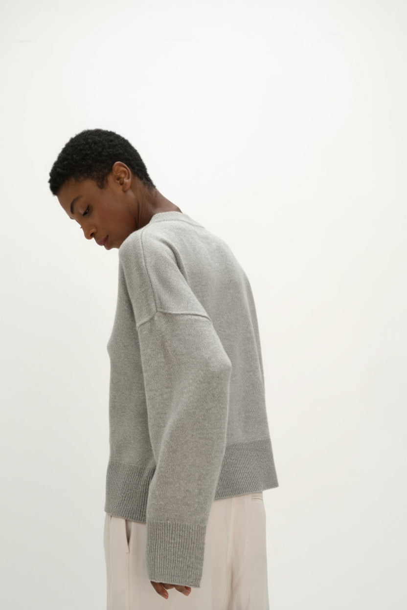 Davida Boxy O-neck Sweater Sweaters Light Grey