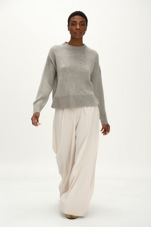Boxy O-neck Sweater - Light Grey