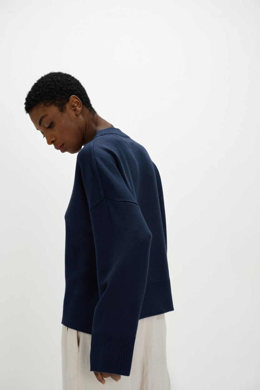 Davida Boxy O-neck Sweater Sweaters Navy