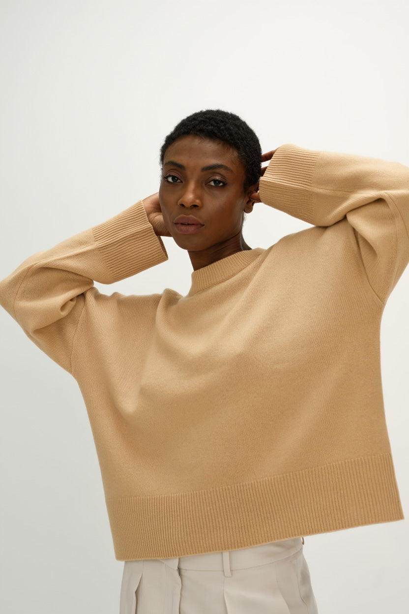 Davida Boxy O-neck Sweater Sweaters Wheat