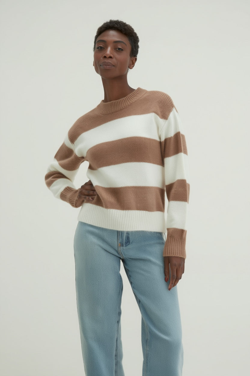 Davida Boxy Raglan Striped Sweater Sweaters Mink/White