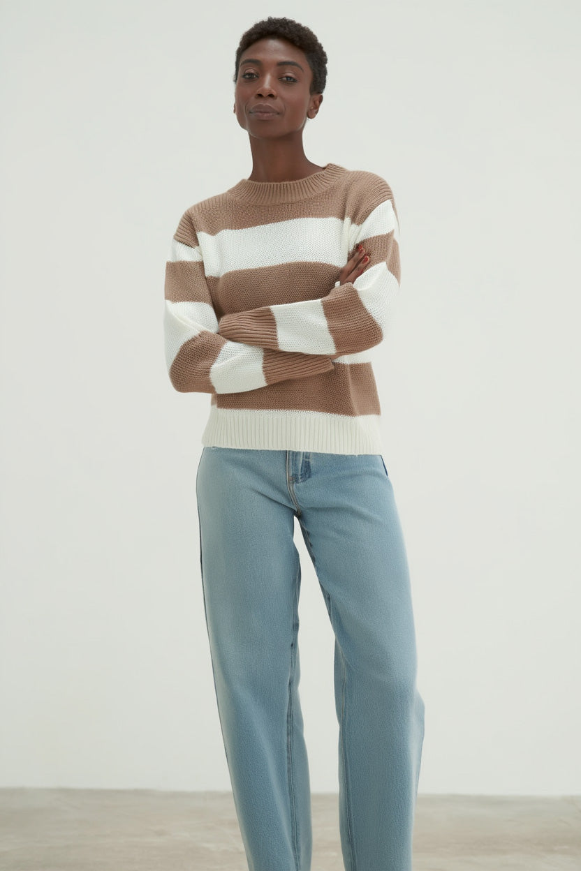 Davida Boxy Raglan Striped Sweater Sweaters Mink/White