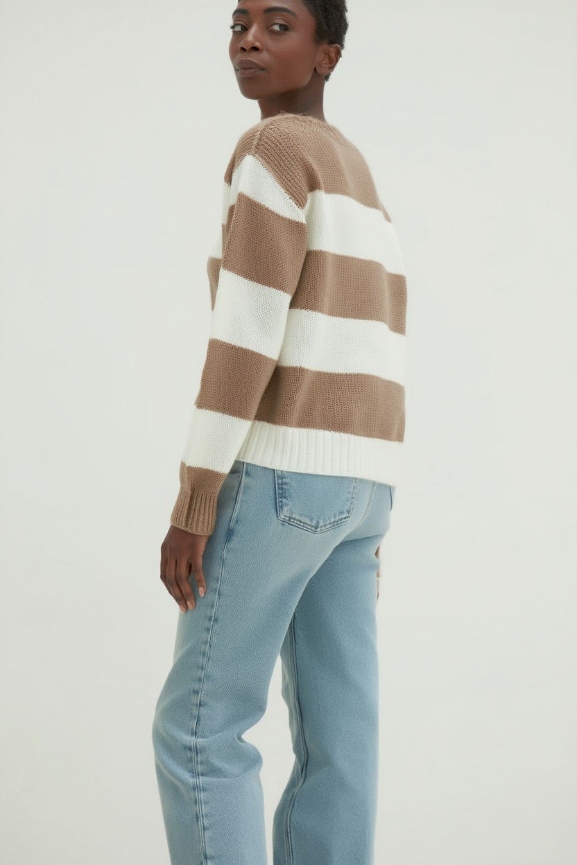 Davida Boxy Raglan Striped Sweater Sweaters Mink/White