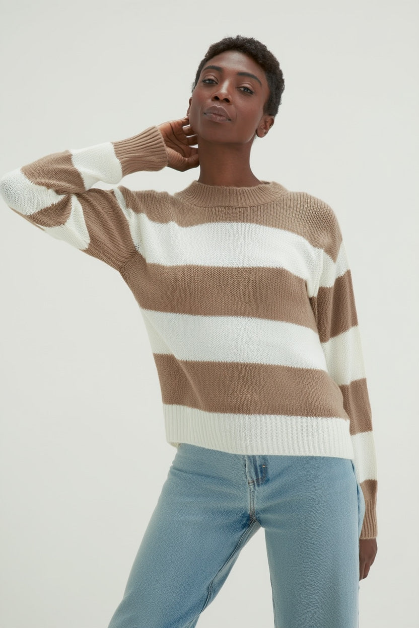 Davida Boxy Raglan Striped Sweater Sweaters Mink/White