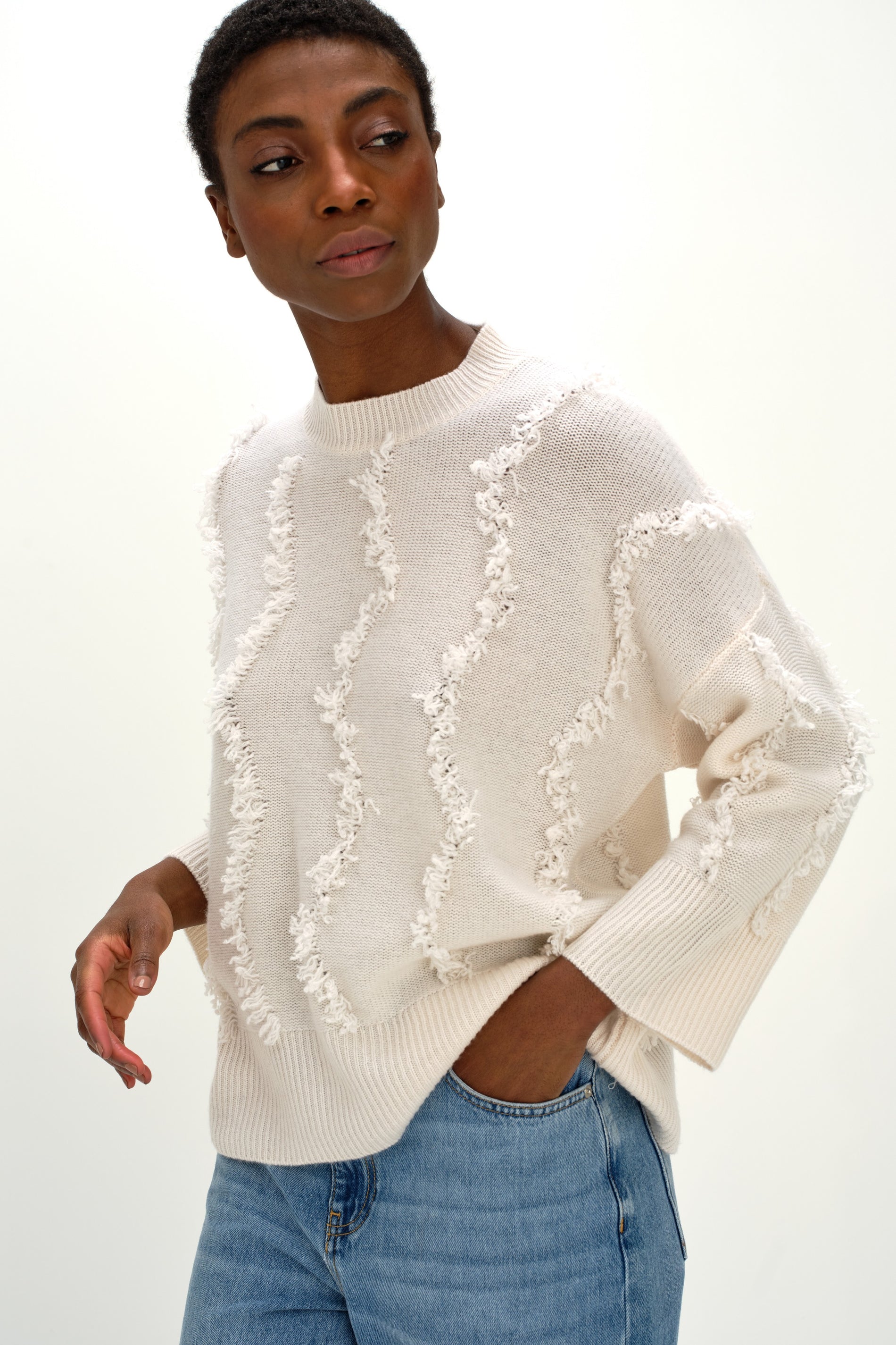 Davida Boxy Short Sleeve Sweater Waves Sweaters White