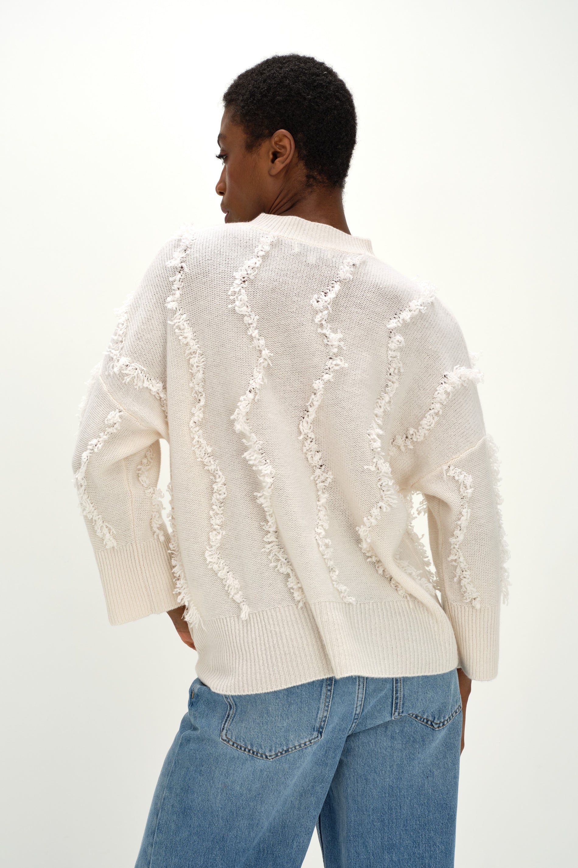 Davida Boxy Short Sleeve Sweater Waves Sweaters White