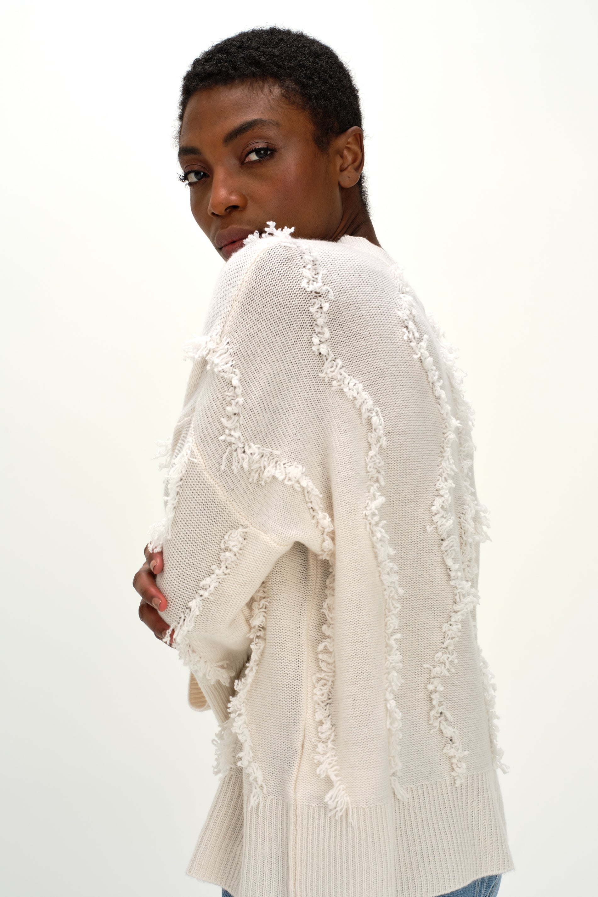 Davida Boxy Short Sleeve Sweater Waves Sweaters White