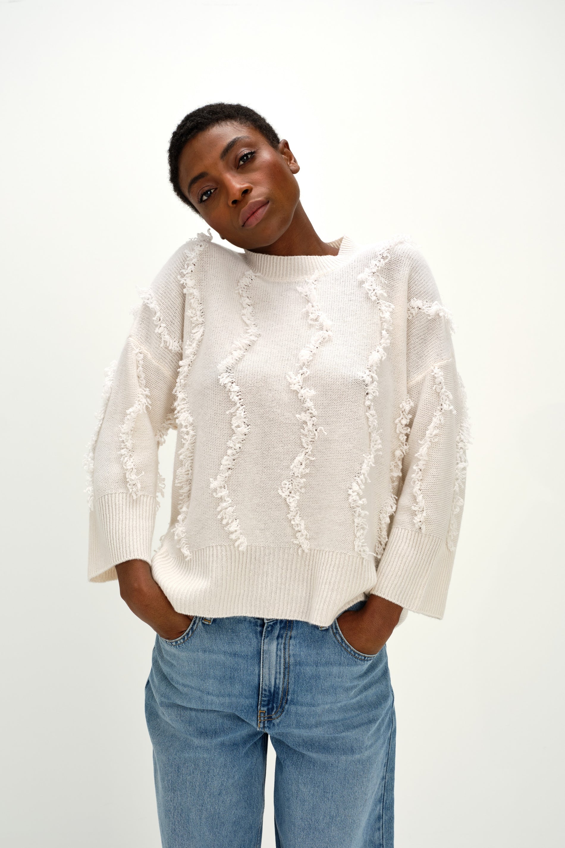 Davida Boxy Short Sleeve Sweater Waves Sweaters White