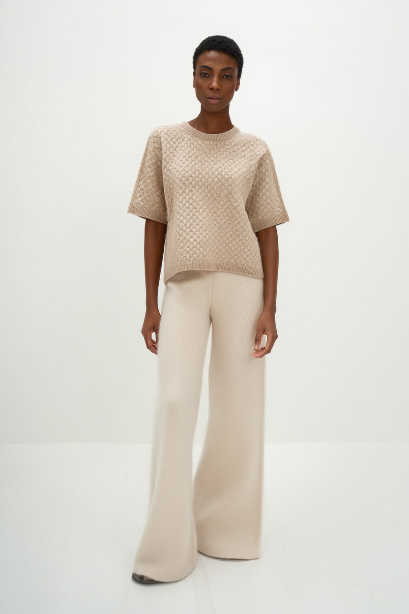 Boxy T-Shirt Diamond Knit - Sweaters - Sand – Davida Cashmere