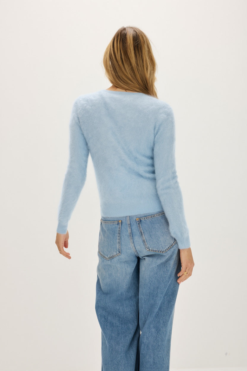 Davida Brushed Basic O-Neck Sweaters Blue Fog