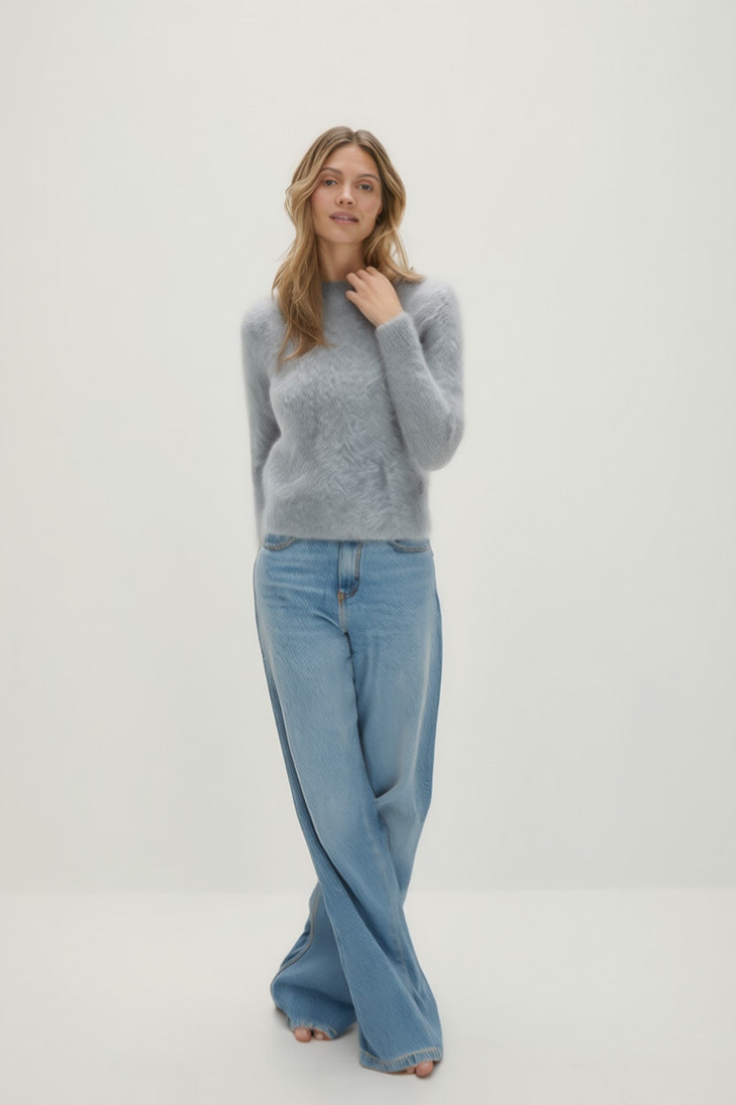 Davida Brushed Basic O-Neck Sweaters Light Grey