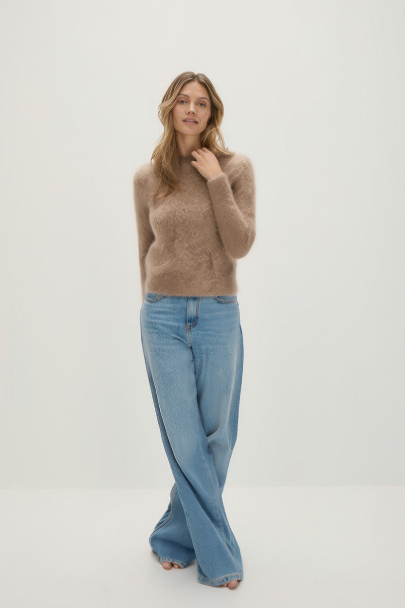 Davida Brushed Basic O-Neck Sweaters Mink