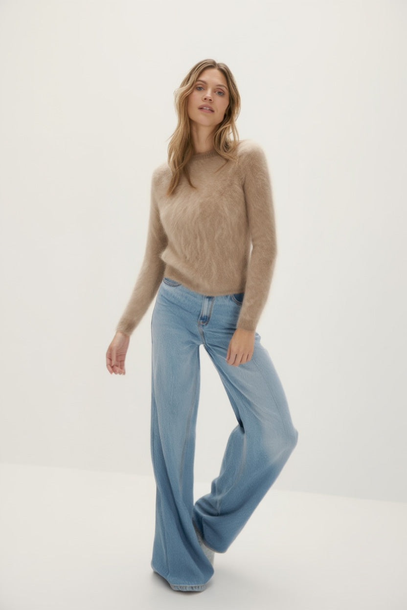 Davida Brushed Basic O-Neck Sweaters Mink