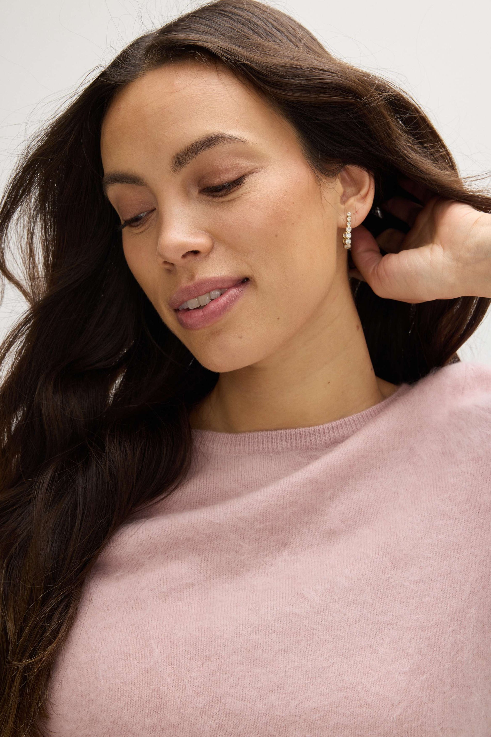 Davida Brushed Basic O-Neck Sweaters Pink