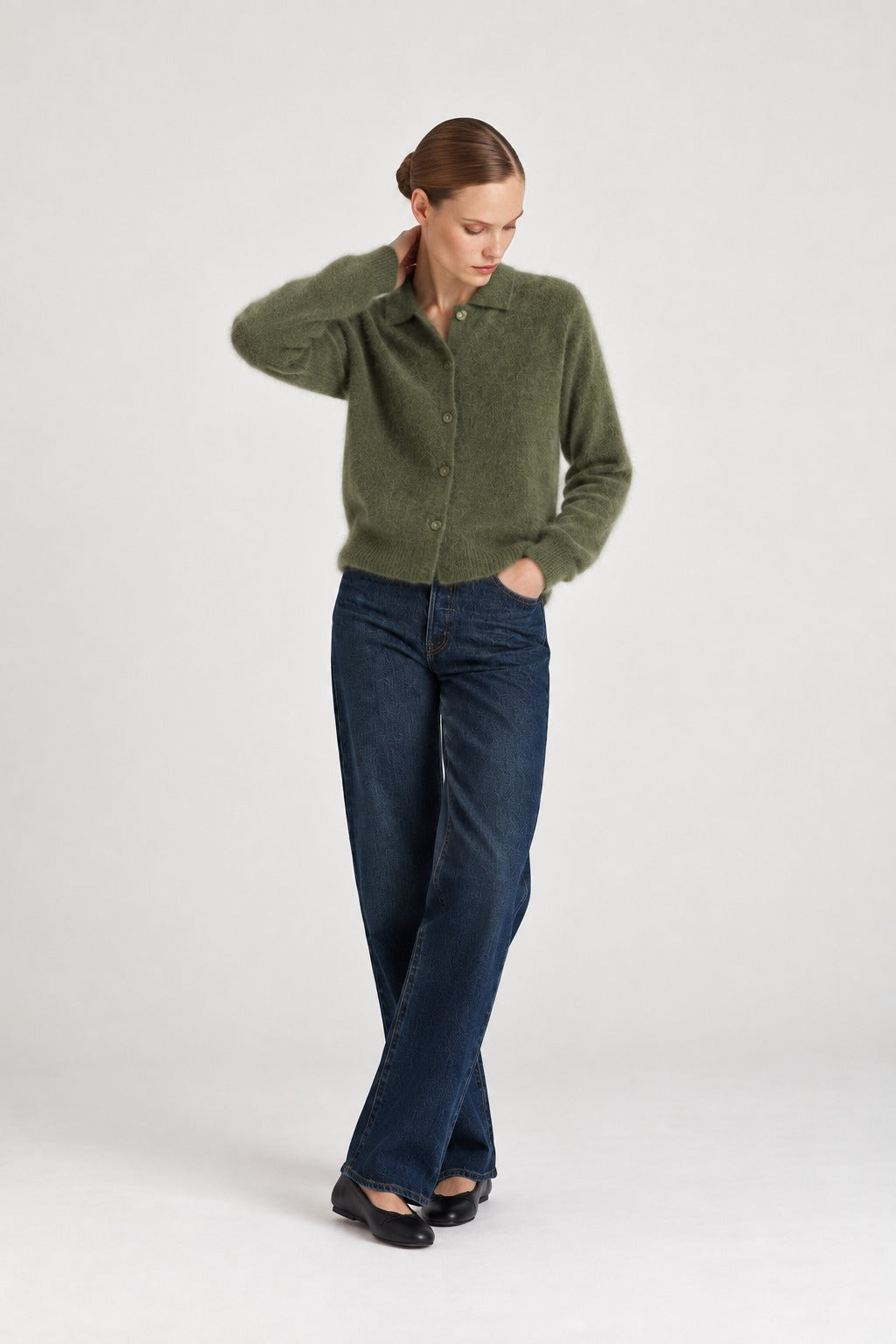 Davida Brushed Buttoned Collar Cardigan Cardigans Forest Green
