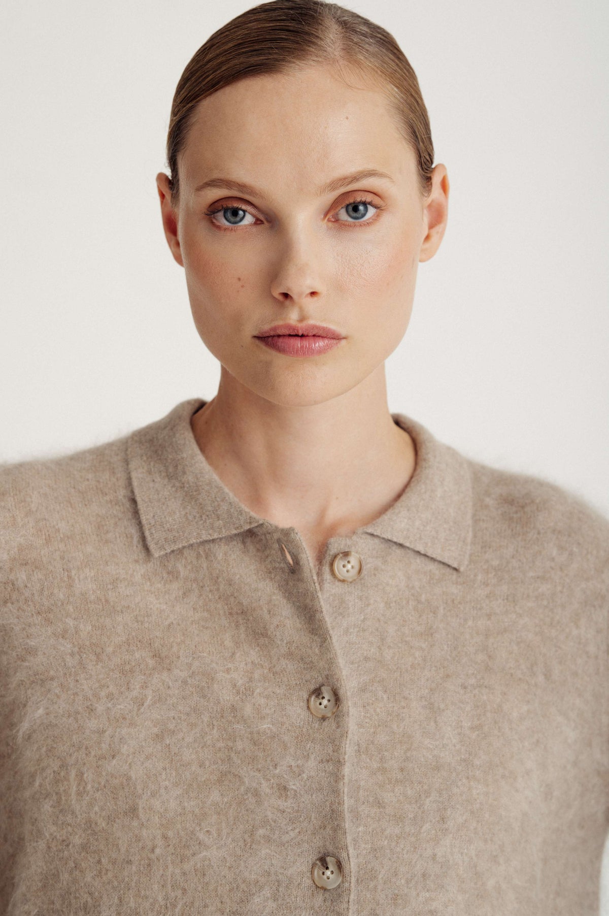 Davida Brushed Buttoned Collar Cardigan Cardigans Mink