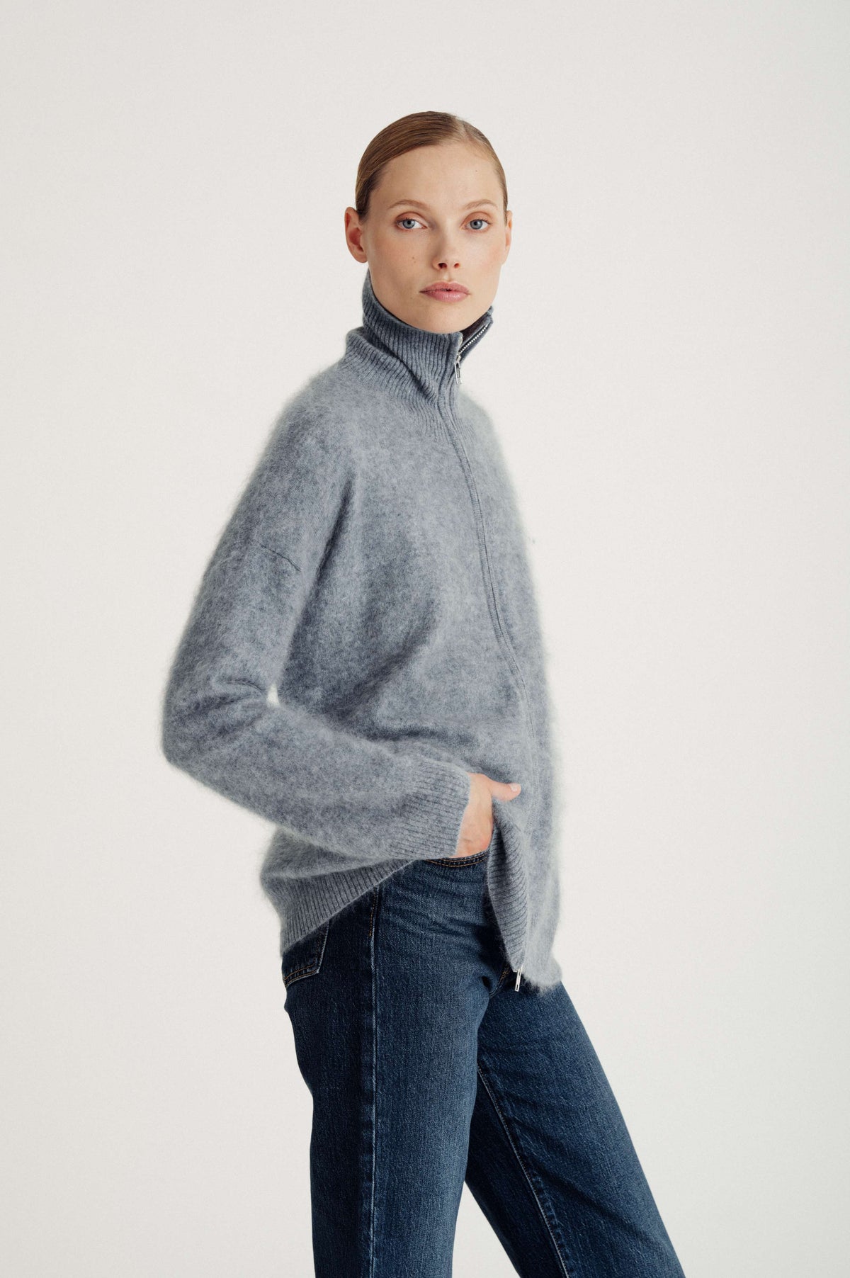 Davida Brushed Cardigan Cardigans Light Grey