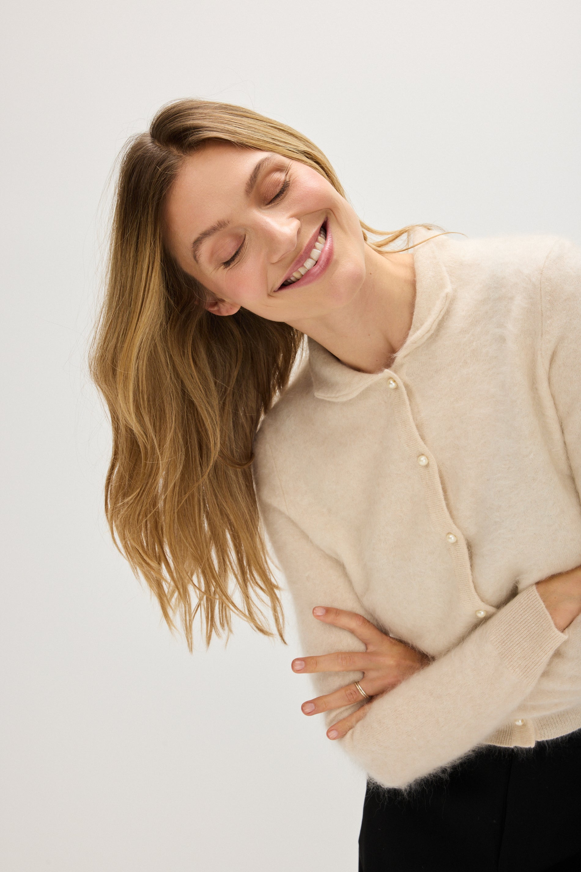 Davida Brushed Cardigan Collar Cardigans Light Beige