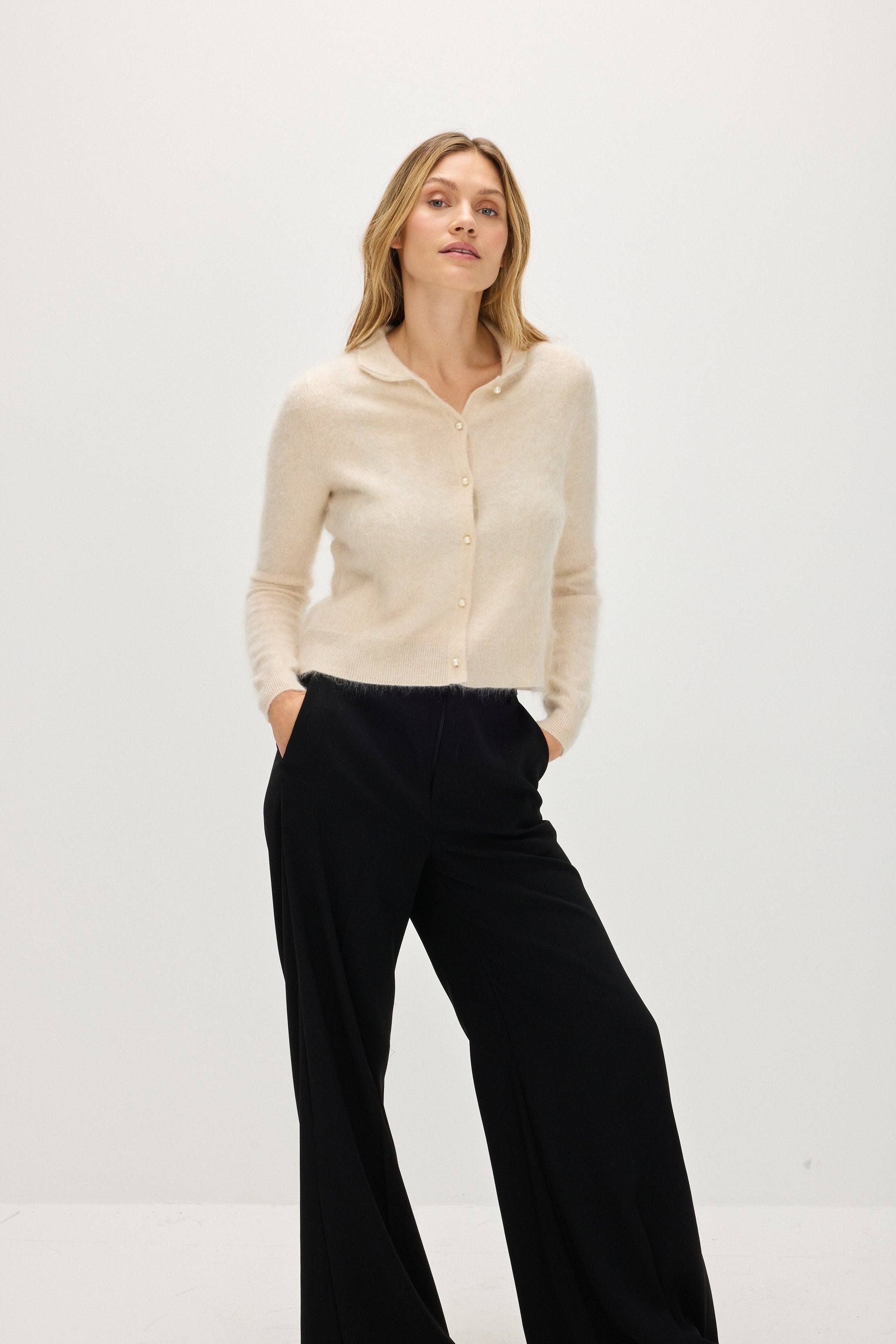 Davida Brushed Cardigan Collar Cardigans Light Beige