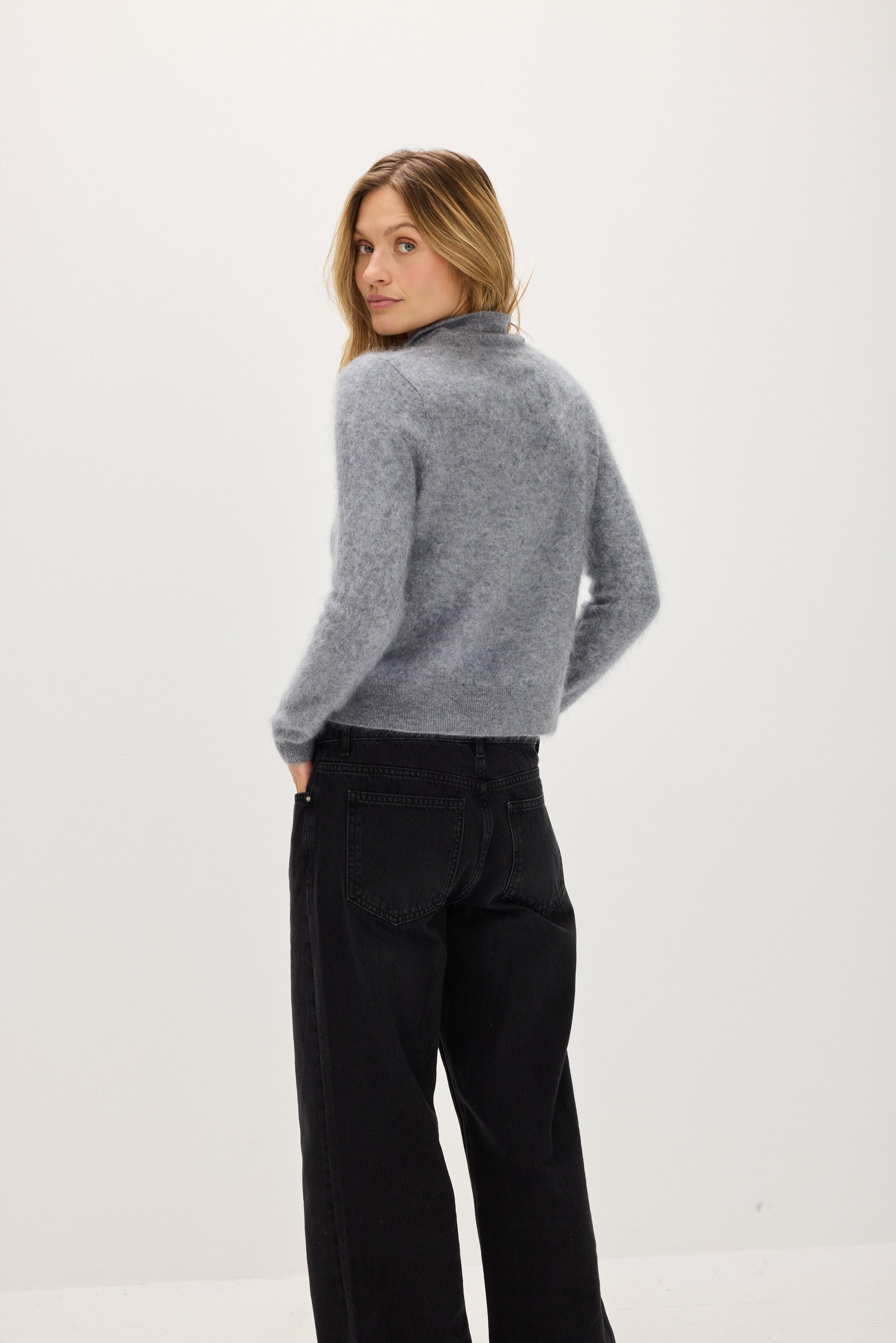 Davida Brushed Cardigan Collar Cardigans Light Grey