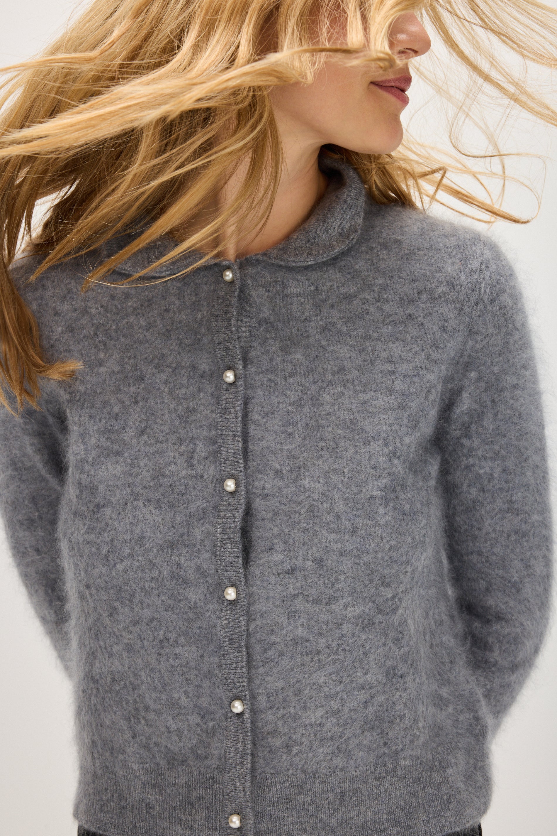 Davida Brushed Cardigan Collar Cardigans Light Grey