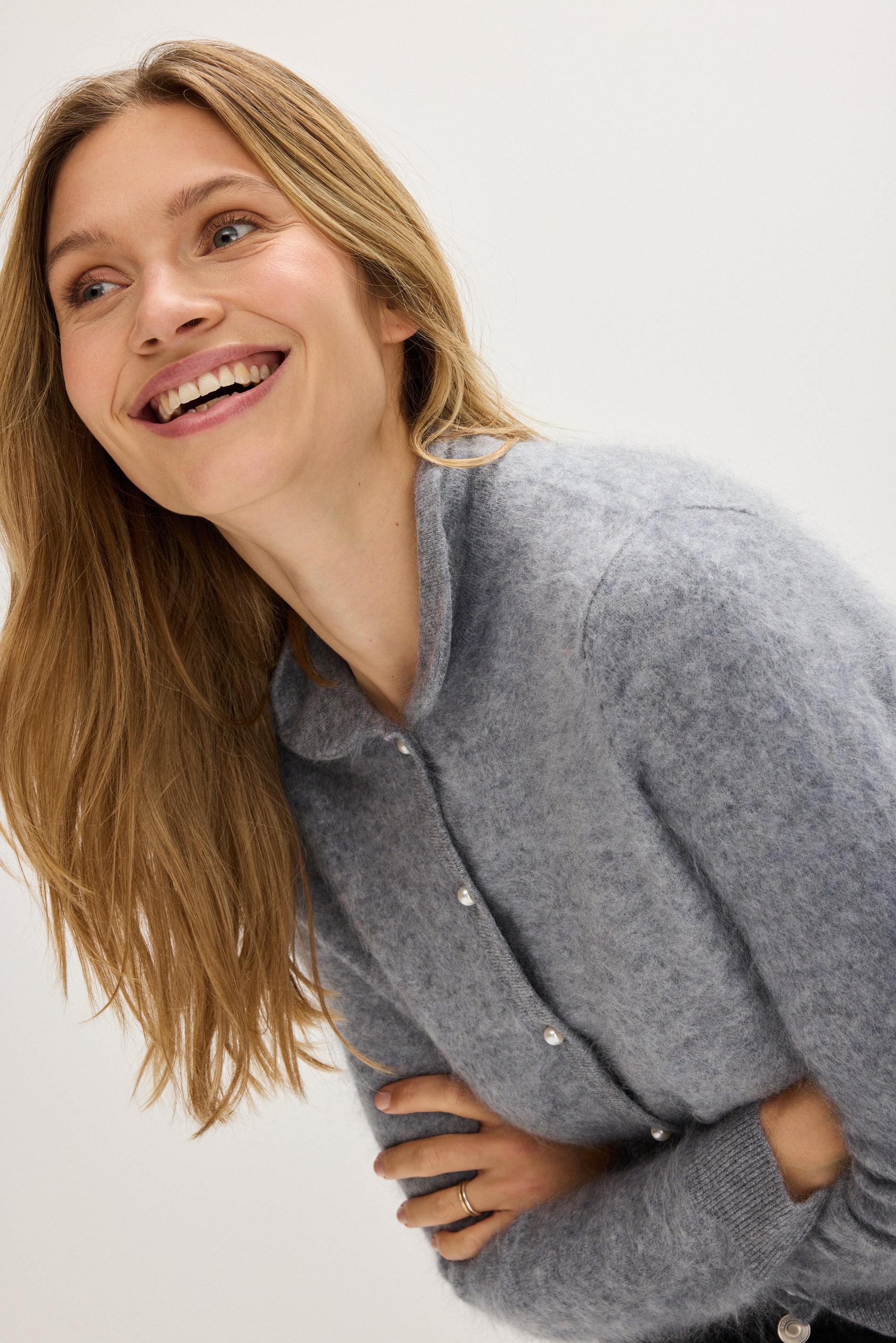 Davida Brushed Cardigan Collar Cardigans Light Grey